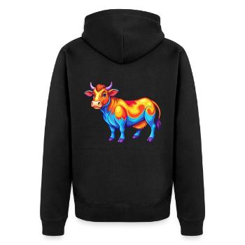 Kuh Bunte Kawaii Cartoon Figur Clipart - Unisex Premium Bio Zip Hoodie - Schwarz - Hinten - Nico (187cm)