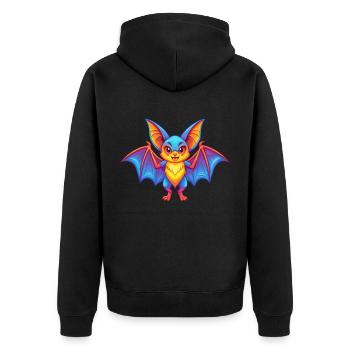 Chauve-souris coloré Kawaii dessin animé Personnage Clipart - Veste à capuche bio Premium Unisexe - noir - Dos - Nico (187cm)