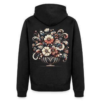 Elegant Floral Bouquet Art with Intricate Details - Unisex Premium Organic Zip Hoodie - black - Back - Nico (187cm)