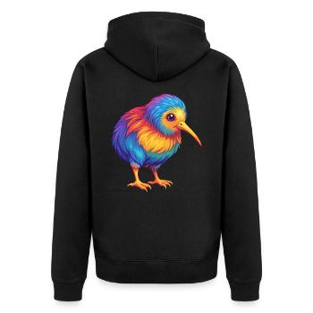 Kiwi Vogel Bunt Kawaii Cartoon Figur Tier - Unisex Premium Bio Zip Hoodie - Schwarz - Hinten - Nico (187cm)