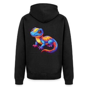 Salamander Bunte Kawaii Zeichentrickfigur - Unisex Premium Bio Zip Hoodie - Schwarz - Hinten - Nico (187cm)