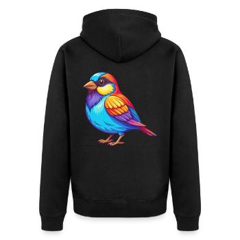 Moineau coloré Kawaii Dessin animé Personnage Clipart - Veste à capuche bio Premium Unisexe - noir - Dos - Nico (187cm)