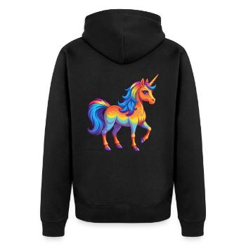 Einhorn Bunte Kawaii Cartoon Figur Clipart - Unisex Premium Bio Zip Hoodie - Schwarz - Hinten - Nico (187cm)