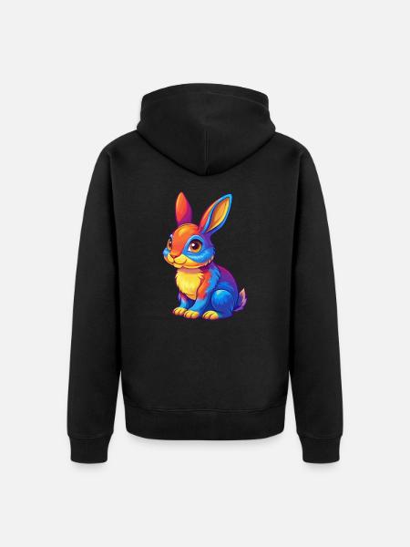 kanin, farverig, kawaii, tegneseriefigur Clipart - Premium økologisk unisex-hættejakke - sort