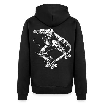 Skateboarder Cartoon Look - Unisex Premium Bio Zip Hoodie - Schwarz - Hinten - Nico (187cm)