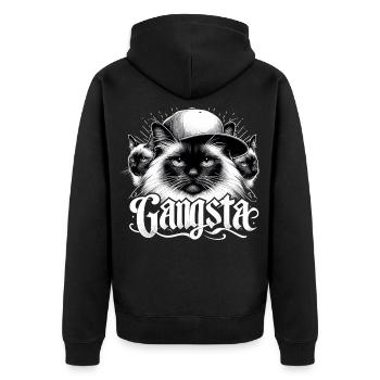 Heilige Birma Katze Birmakatze Trio Gangsta Gesche - Unisex Premium Bio Zip Hoodie - Schwarz - Hinten - Nico (187cm)
