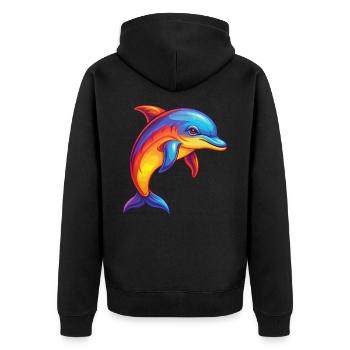 Dolphin Colorful Kawaii Cartoon Sea Animal - Unisex Premium Organic Zip Hoodie - black - Back - Nico (187cm)