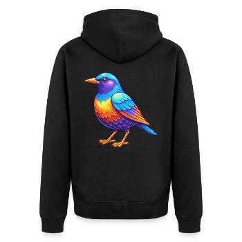 Starling Colorful Kawaii Cartoon Character Bird - Unisex Premium Organic Zip Hoodie - black - Back - Nico (187cm)