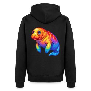 Seekuh Bunt Kawaii Cartoon Meerestier - Unisex Premium Bio Zip Hoodie - Schwarz - Hinten - Nico (187cm)