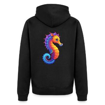 Seepferdchen Buntes Kawaii Cartoon Meerestier - Unisex Premium Bio Zip Hoodie - Schwarz - Hinten - Nico (187cm)