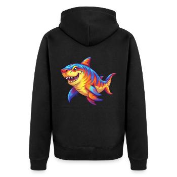 Tiger Hai Bunt Kawaii Cartoon Meerestier - Unisex Premium Bio Zip Hoodie - Schwarz - Hinten - Nico (187cm)