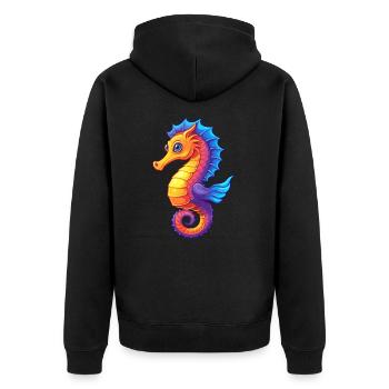 Gelbes Seepferdchen Buntes Kawaii Cartoon Meerestier - Unisex Premium Bio Zip Hoodie - Schwarz - Hinten - Nico (187cm)