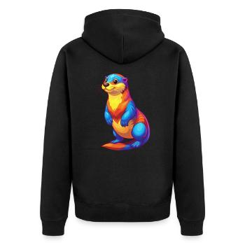 Sea Otter Buntes Kawaii Cartoon Meerestier - Unisex Premium Bio Zip Hoodie - Schwarz - Hinten - Nico (187cm)