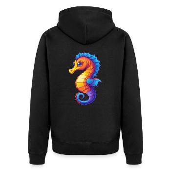 Seepferdchen Buntes Kawaii Cartoon Meerestier - Unisex Premium Bio Zip Hoodie - Schwarz - Hinten - Nico (187cm)