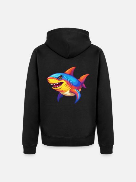 Hai Buntes Kawaii Cartoon Meerestier - Unisex Premium Bio Zip Hoodie - Schwarz