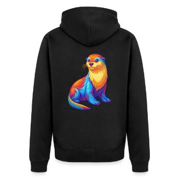 Sea Otter Buntes Kawaii Cartoon Meerestier - Unisex Premium Bio Zip Hoodie - Schwarz - Hinten - Nico (187cm)