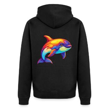 Orca Buntes Kawaii Cartoon Meerestier - Unisex Premium Bio Zip Hoodie - Schwarz - Hinten - Nico (187cm)