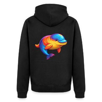 Beluga Wal Bunt Kawaii Karikatur Meerestier - Unisex Premium Bio Zip Hoodie - Schwarz - Hinten - Nico (187cm)