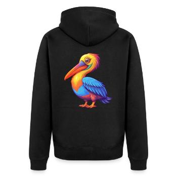 Pélican coloré Kawaii dessin animé Personnage Oiseau - Veste à capuche bio Premium Unisexe - noir - Dos - Nico (187cm)
