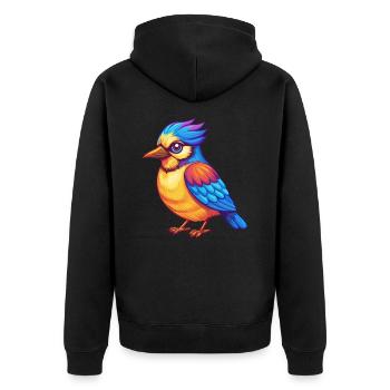 Jay Bird Bunte Kawaii Cartoon Figur Vogel - Unisex Premium Bio Zip Hoodie - Schwarz - Hinten - Nico (187cm)