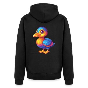 Foulque coloré Kawaii Dessin animé Personnage Oiseau - Veste à capuche bio Premium Unisexe - noir - Dos - Nico (187cm)