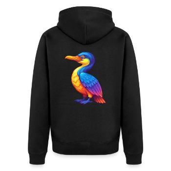 Kormoran Bunt Kawaii Cartoon Figur Vogel - Unisex Premium Bio Zip Hoodie - Schwarz - Hinten - Nico (187cm)