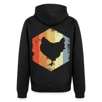Vintage Huhn - Unisex Premium Bio Zip Hoodie - Schwarz - Hinten - Nico (187cm)