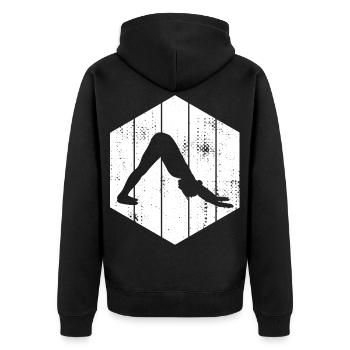 Yogini Skizze - Unisex Premium Bio Zip Hoodie - Schwarz - Hinten - Nico (187cm)