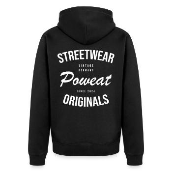 Vintage Poweat Streetwear - Unisex Premium Organic Zip Hoodie - black - Back - Nico (187cm)