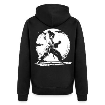 Karate Mädchen Zeichnung - Unisex Premium Bio Zip Hoodie - Schwarz - Hinten - Nico (187cm)
