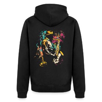 Saxophonspieler Streetart - Unisex Premium Bio Zip Hoodie - Schwarz - Hinten - Nico (187cm)