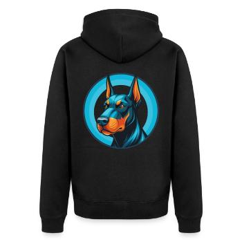 Dobermann chien mignon kawaii dessin animé animal de compagnie logo - Veste à capuche bio Premium Unisexe - noir - Dos - Nico (187cm)