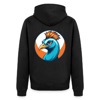 Peacock Cute Funny Kawaii Cartoon Animal Pet Logo - Unisex Premium Organic Zip Hoodie - black - Back - Nico (187cm)