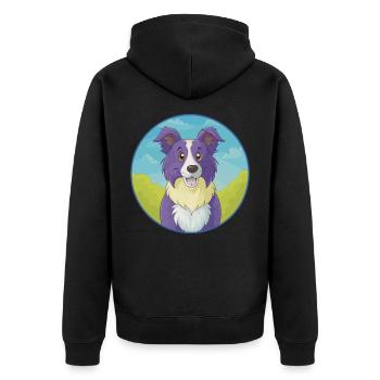Border Collie Hund Niedliches Kawaii Cartoon Tier Haustier - Unisex Premium Bio Zip Hoodie - Schwarz - Hinten - Nico (187cm)