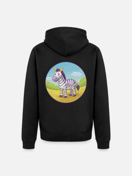 zebra, sød, kawaii, cartoon Clipart, dyr, kæledyr - Premium økologisk unisex-hættejakke - sort