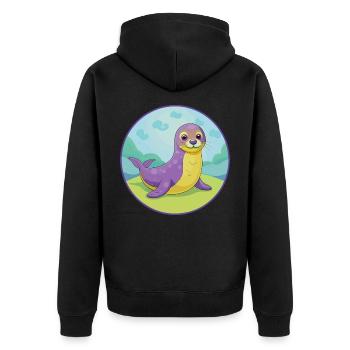 Siegel Niedliche Kawaii Cartoon Clipart Tier Haustier - Unisex Premium Bio Zip Hoodie - Schwarz - Hinten - Nico (187cm)