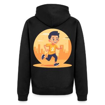 Marathon Junge Grafik - Unisex Premium Bio Zip Hoodie - Schwarz - Hinten - Nico (187cm)