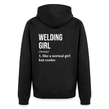 Schweißen Schweißen Schweißen - Unisex Premium Bio Zip Hoodie - Schwarz - Hinten - Nico (187cm)