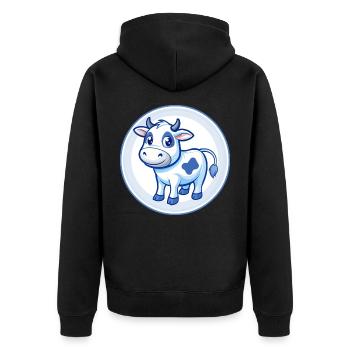 Vache Bleu Mignon Kawaii Dessin Animé Personnage Clipart Animal de compagnie - Veste à capuche bio Premium Unisexe - noir - Dos - Nico (187cm)