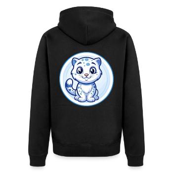 Schnee Leopard Blau Kawaii Cartoon Figur Clipart - Unisex Premium Bio Zip Hoodie - Schwarz - Hinten - Nico (187cm)