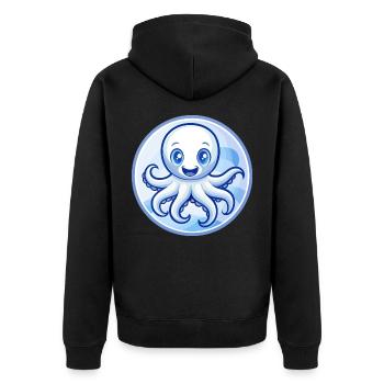 Oktopus Blau Kawaii Cartoon Figur Clipart Haustier - Unisex Premium Bio Zip Hoodie - Schwarz - Hinten - Nico (187cm)