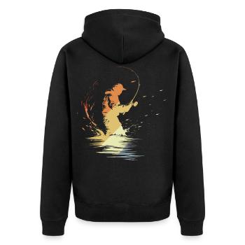 Vintage Angler Graphic - Unisex Premium Organic Zip Hoodie - black - Back - Nico (187cm)