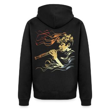 Flûte Garçon Dessin Vintage - Veste à capuche bio Premium Unisexe - noir - Dos - Nico (187cm)