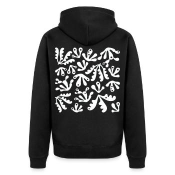 Abstrakt Koralle L Weiß - Unisex Premium Bio Zip Hoodie - Schwarz - Hinten - Nico (187cm)