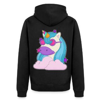 Einhorn Wolken - Unisex Premium Bio Zip Hoodie - Schwarz - Hinten - Nico (187cm)