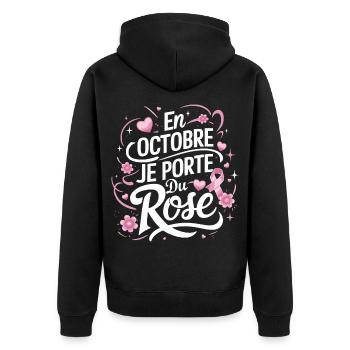 Rosa Oktober Kampf gegen Brustkrebs - Unisex Premium Bio Zip Hoodie - Schwarz - Hinten - Nico (187cm)
