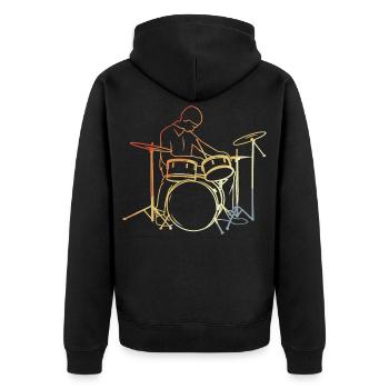 Schlagzeuger Vintage Look - Unisex Premium Bio Zip Hoodie - Schwarz - Hinten - Nico (187cm)