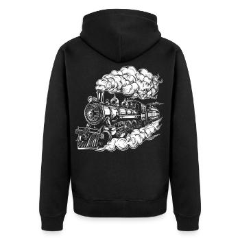 Steam Locomotive Graphics - Unisex Premium Organic Zip Hoodie - black - Back - Nico (187cm)