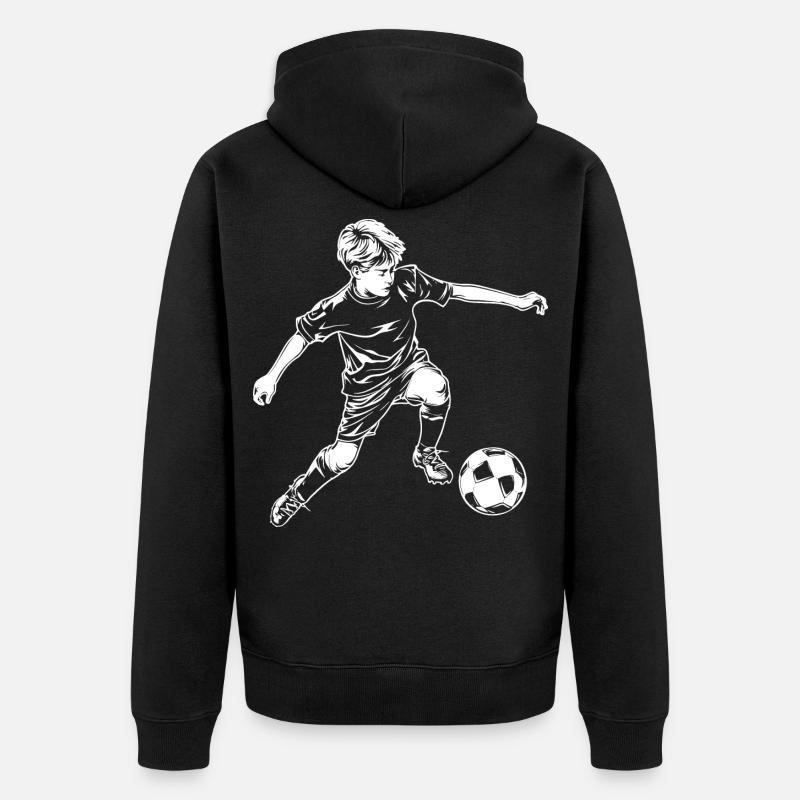 Dessin de garçon de football - Veste à capuche bio Premium Unisexe - noir
