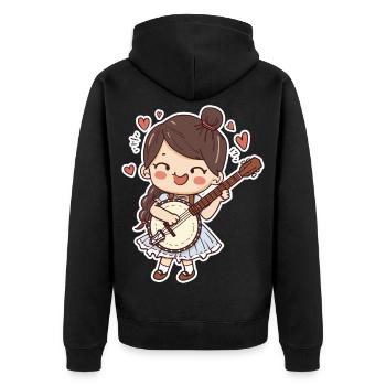 Banjospielerin Comic Stil - Unisex Premium Bio Zip Hoodie - Schwarz - Hinten - Nico (187cm)